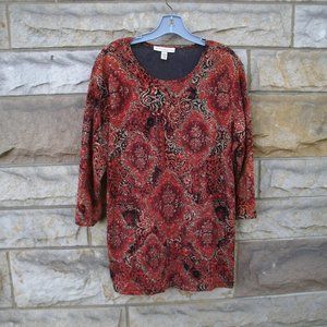 Oriental Floral Design Shirt Top Woman Size 1X